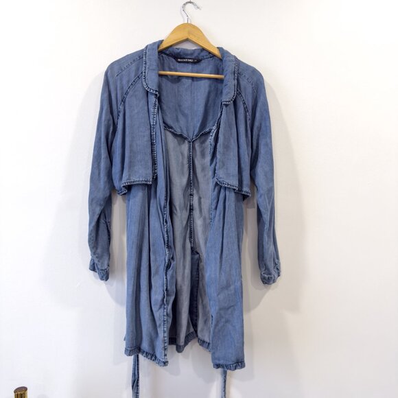 Mason by Suki Chambray Belted Denim Trench Jacket - Large - Picture 6 of 10